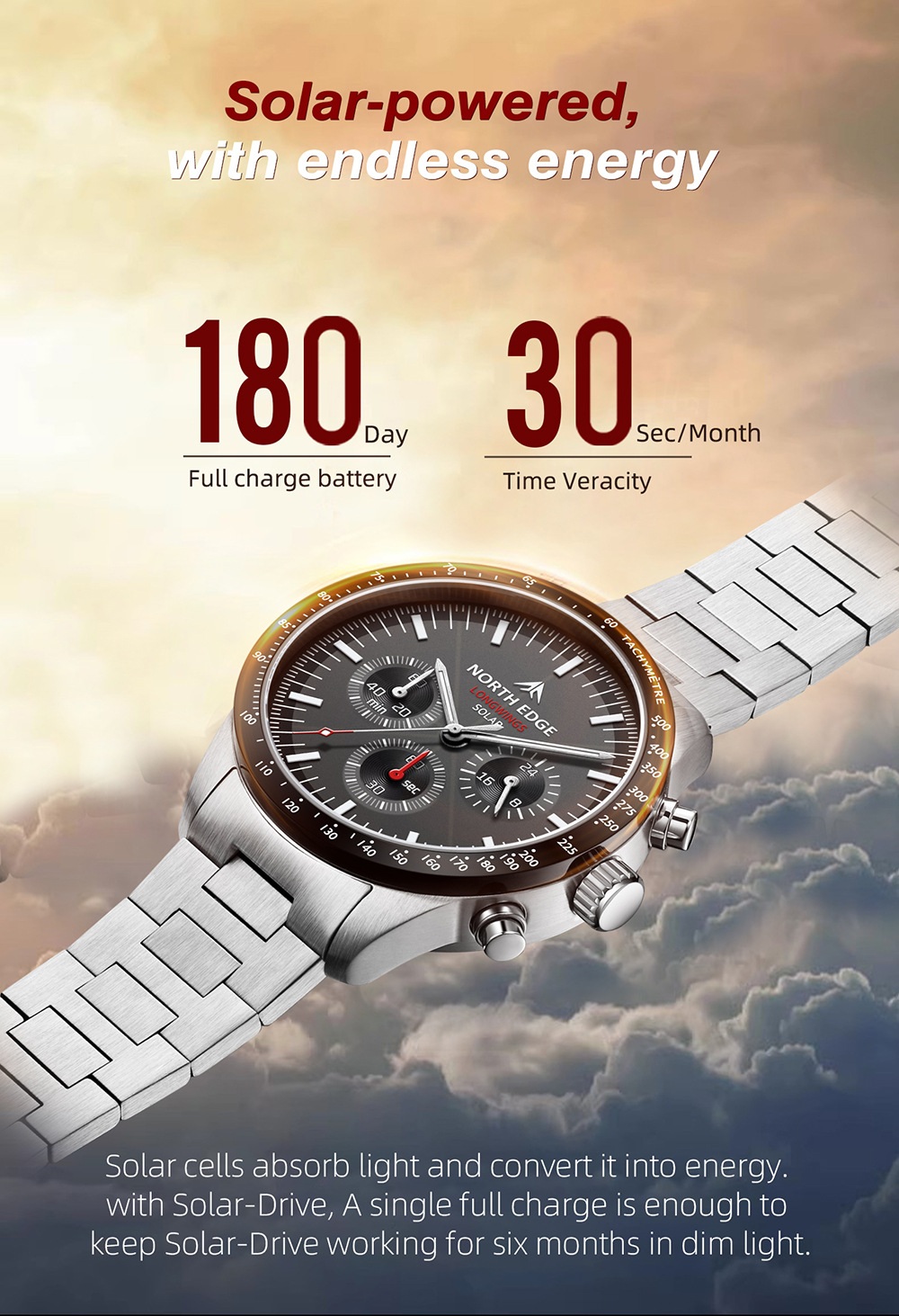 Solar Powered Watch - 새로운 2026 포인터 태양광 충전식 쿼츠