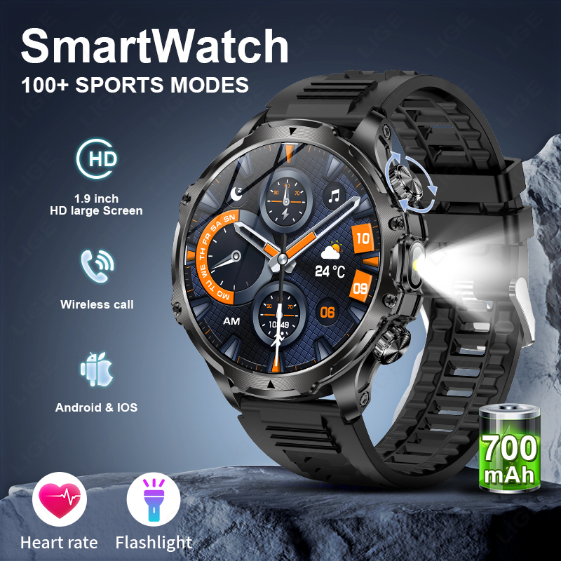 LIGE Smartwatch 군용 남성용 1.9 