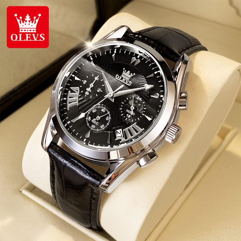 OLEVS 캐주얼 패션 남성용 시계 문페이즈 크로노그래 - Leather Watch Strap 리뷰 및 가격
