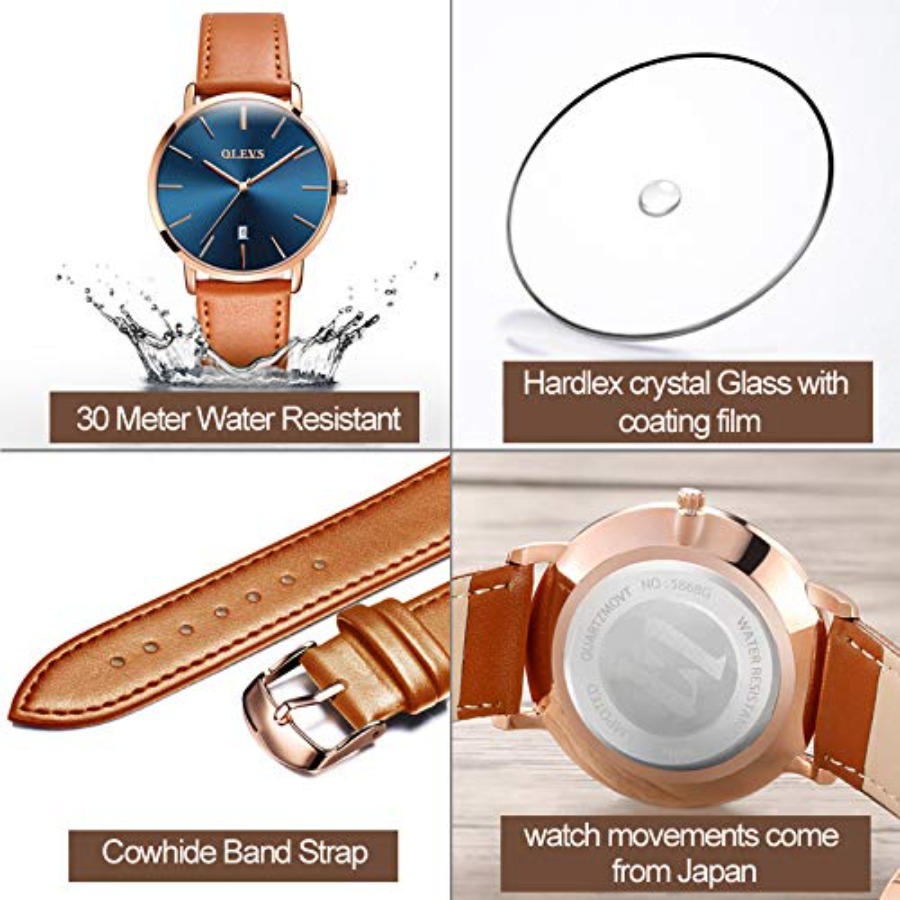 OLEVS 남성용 가죽 시계 블랙 울트라 씬 6.5mm - Smartwatch Digital Watches For Men 리뷰 및 가격