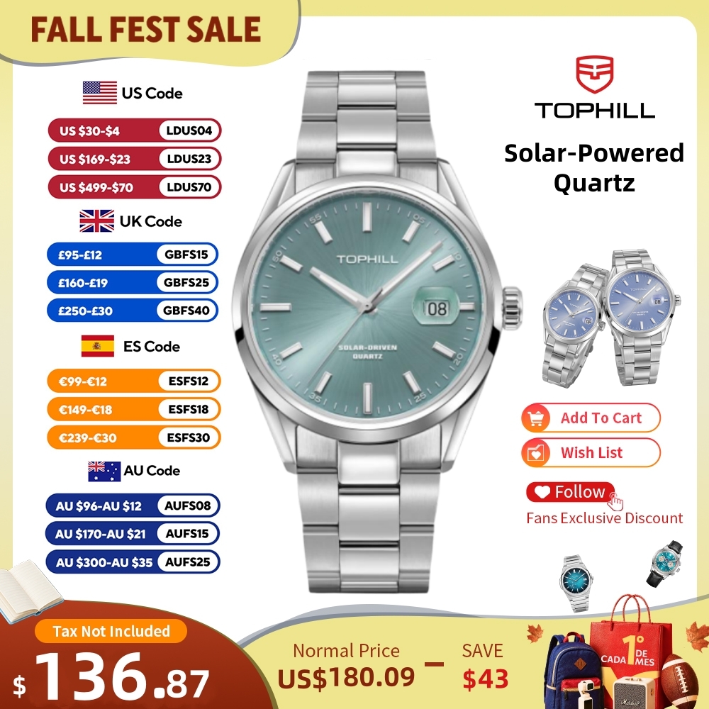 남성용 TOPHILL 럭셔리 시계 VR42A 태양열 구 - Solar Powered Watch 리뷰 및 가격
